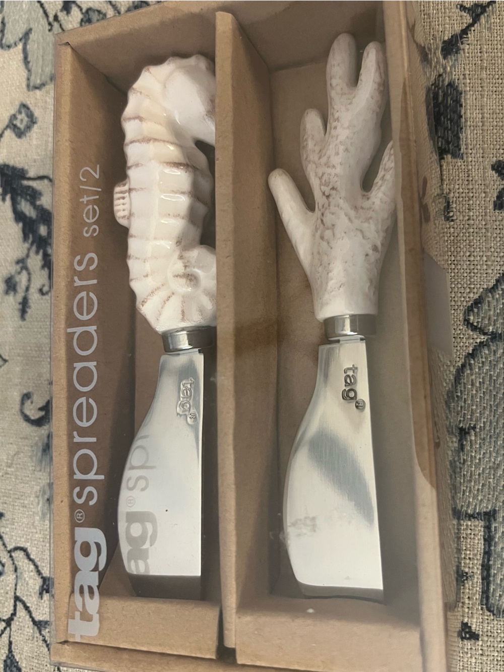 Tag Cream Ceramic Coastal Seascape Spreader Set NIB